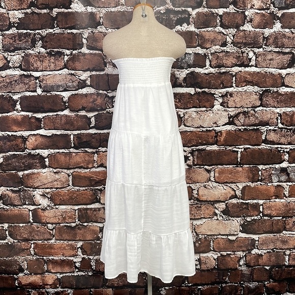 Love Tree Dress Womens Large White Maxi Panel Strapless Smocked Bohemian Boho - Picture 10 of 17